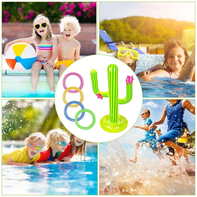 Inflatable Pool Toys Inflatable Cactus Ring Toss Game Set Outdoor Swimming Pool Accessories Floating Pool Toys Beach Party Game 4