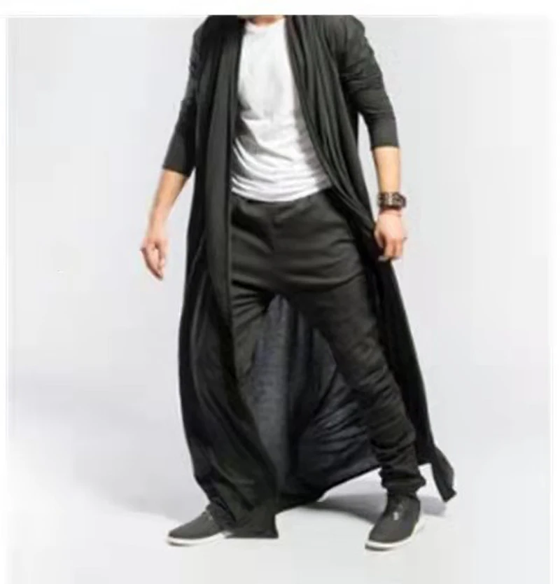 Spring Autumn Thin Cotton Linen Sexy Men's Cardigan Cloak Mature Loose Long Windbreaker Casual Fashion Solid Poncho Men Tops
