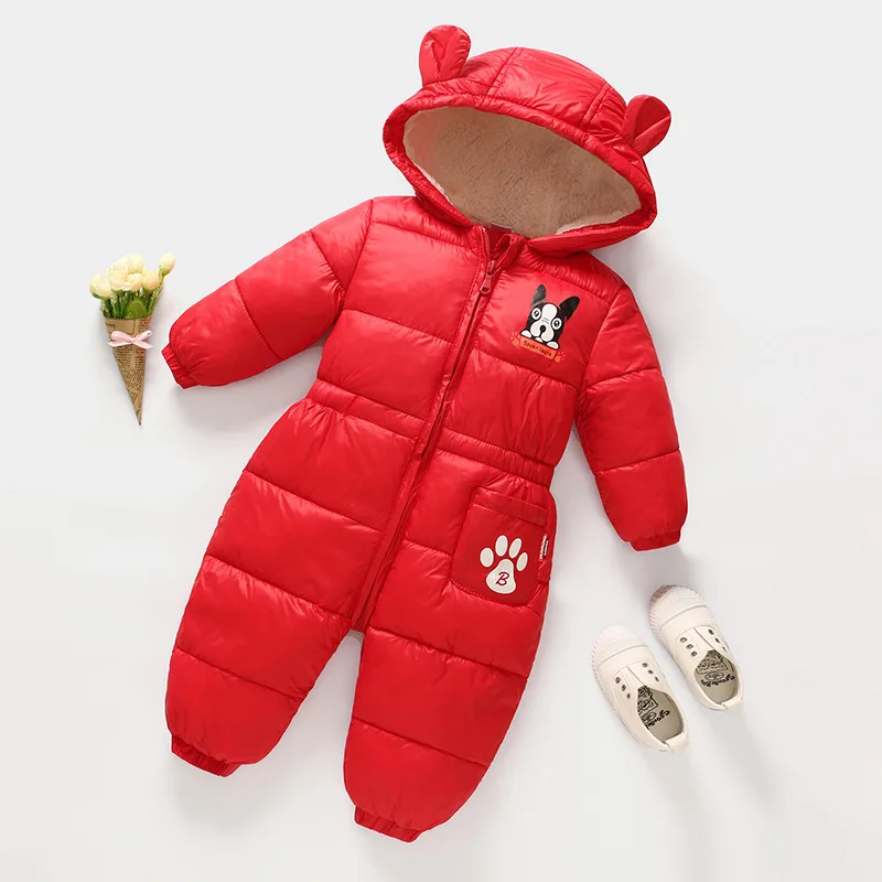 Baby Boy Girl Clothes Winter New born Hooded Rompers Cotton Outfit Newborn Jumpsuit Overalls For Children Costume Toddler Romper - Color: Red