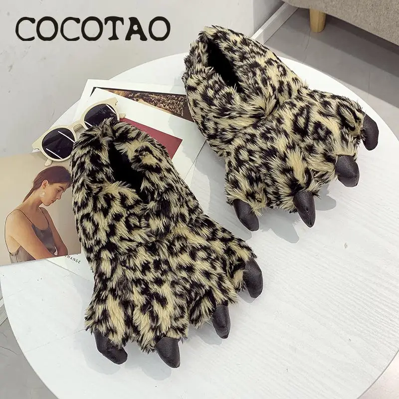 

Plush Creative Personality In Winter To Keep Warm Leopard Claws To Occupy The Sandals Maomao Shoes Paws Cotton Slippers