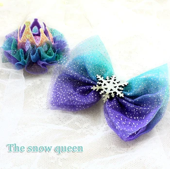 

Free shipping handmade dog accessories snow queen shining tulle bow Crown tiara pet hairpin poodle Maltese California french
