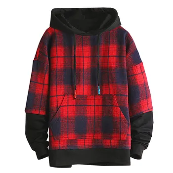 

2020 hooded shirt sweatshirt Men's Casual Fashion Plaid Printing Hoodie Long Sleeves Sweatershirt Tops jacket headscarf