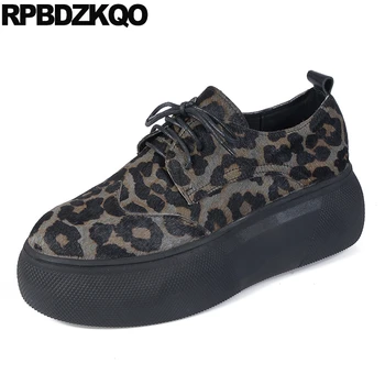 

muffin round toe elevator creepers platform shoes luxury lace up designer thick sole cheetah china size 9 leopard print women