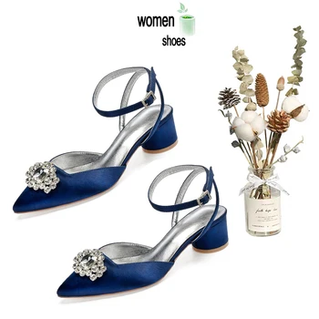 

Womens Pointed Toe Ankle Strap Rhinestones Bride Wedding Shoes Round Heel Evening Guest Reception Shoes