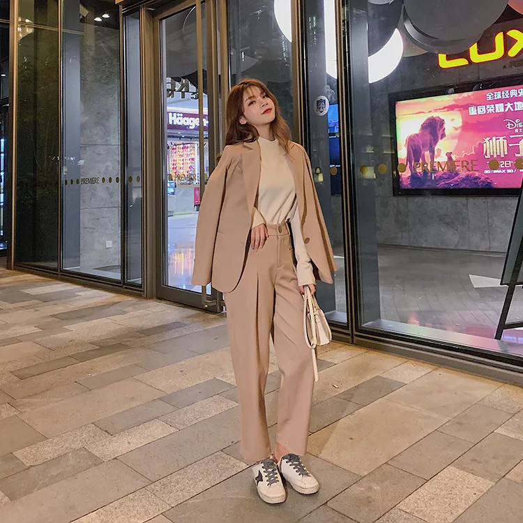 Осень, стиль, модный женский красный костюм, женский костюм, 2 элегантных повседневных костюма, комплект из двух предметов