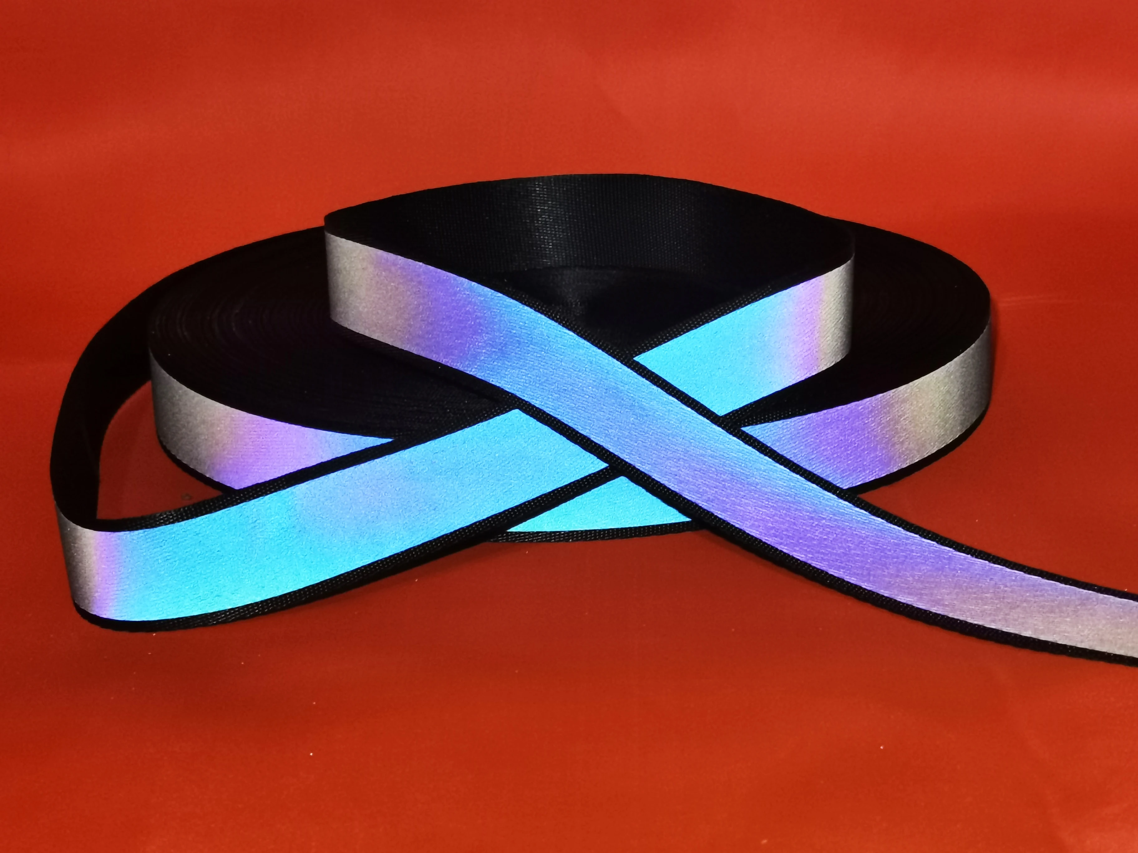 2.5cm 높은 밝은 검은 리본 무지개 반사 웨빙 의류 의류 액세서리 가방 어깨 스트랩 5 미터 바느질