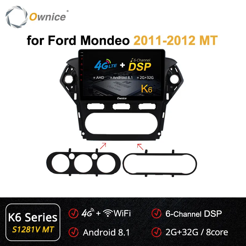 Ownice 10," Android 9,0 Восьмиядерный автомобильный радиоприемник K3 K5 K6 для Ford Mondeo 2011 2012 gps аудио dvd-плеер 64G rom DSP 4G LTE DVR - Цвет: S1281-1 K6 Series