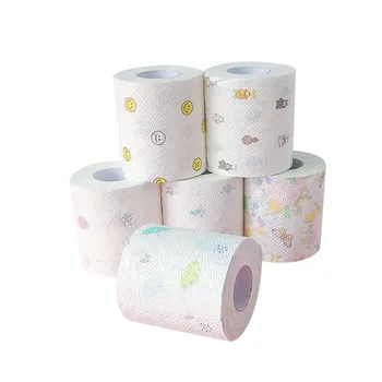 

6 Roll Home Bath Paper Bath Toilet Roll Paper 3 Ply 140 Sheets Toilet Paper Cartoon Toilet Roll Tissue Random Pattern 100*95mm