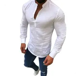 LAAMEI, сексуальная новая мужская блузка с длинными рукавами, летняя мода, повседневные тонкие футболки, топы, Мужские дышащие льняные рубашки