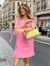 Clacive Sexy V-Neck Pink Women'S Dress 2022 Summer Casual Sleeveless Office Mini Dress Fashion Loose Lace-Up Female Dress