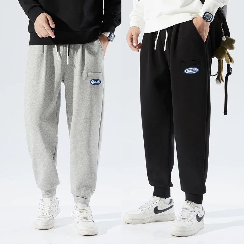 

Новинка Зима 2021, теплые флисовые штаны для бега, мужские свободные черные тренировочные брюки на шнуровке, удобные толстые спортивные брюки