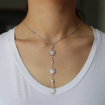 

elegant mini star cz charm Simple Y Style Chain Long Necklaces & Pendant silver Color Lariat sexy Chain Jewelry For Women layers
