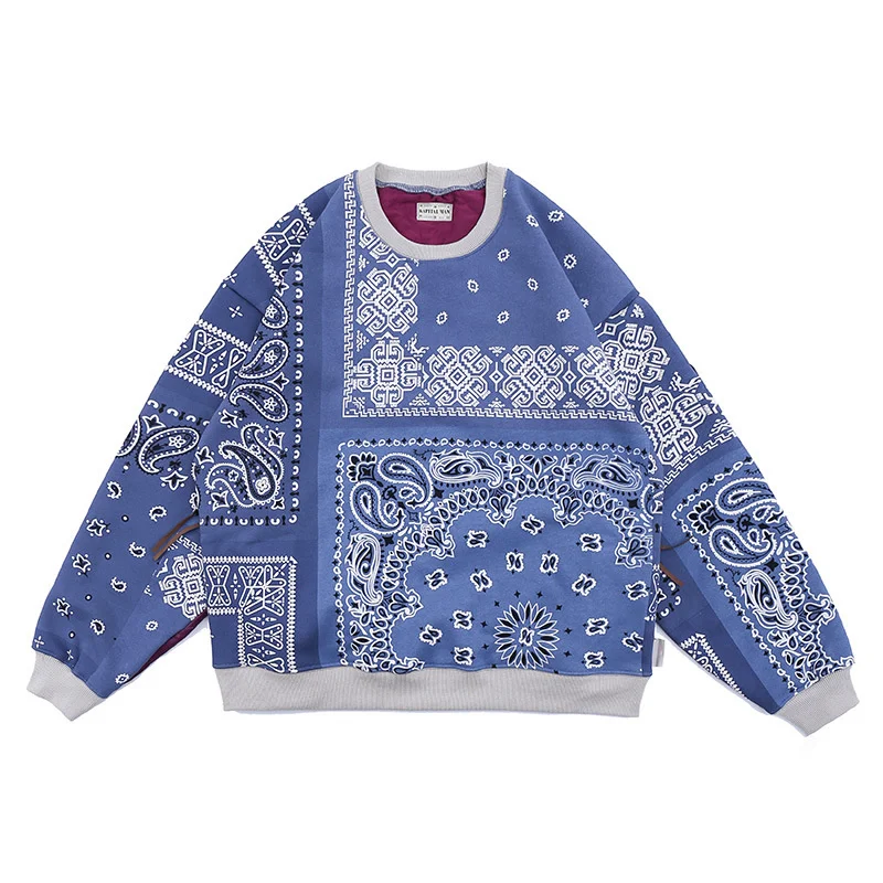 

man clothes Street loose irregular flower pattern thickened round neck sweater cotton padded