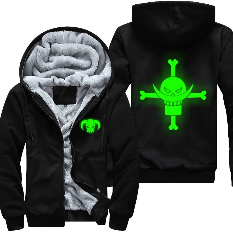 Usa Size Anime One Piece Edward Newgate Cosplay Luminous Green Printing Pattern Thicken Fleece Hoodie Coat Hoodies Sweatshirts Aliexpress