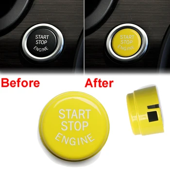 

Auto Engine button trim Switch Cover Yellow Interior Decal W/ Screwdriver