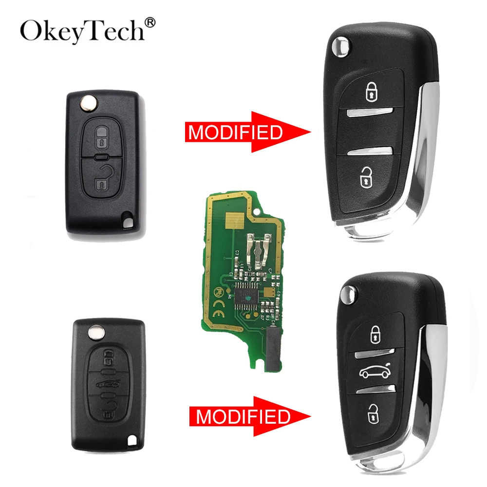 OkeyTech ID46 чип модифицированный складной дистанционный ключ 3 BTN для Peugeot 307 408 308 Citroen