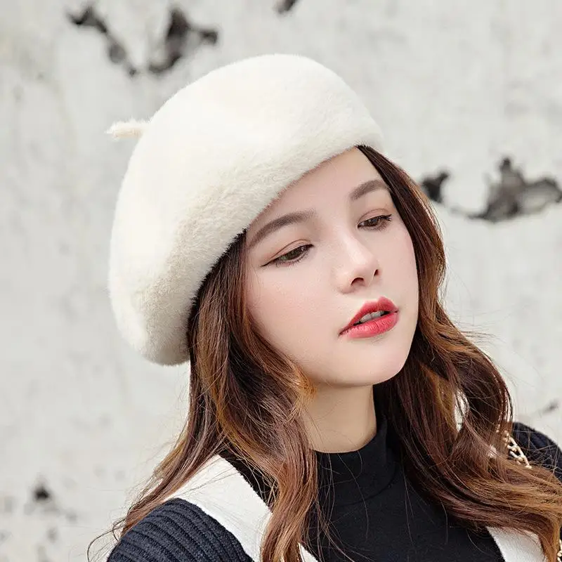 COKK женские весенне-Зимние береты, шапка художника, меховая шапка, Женские винтажные береты, однотонные кепки, женская шапка, теплая Женская шапка