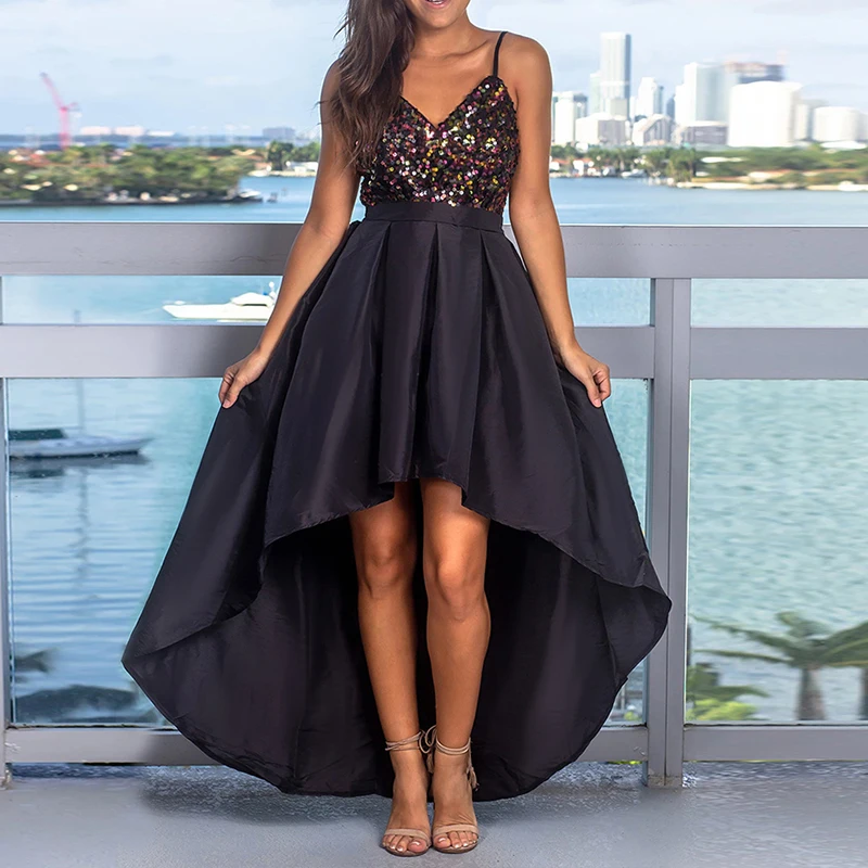 

Summer Backless Dress For Women V Neck Spaghetti Strap Sleeveless High Waist Sexy Sequins Party Dresses Female 2020 Vestidos XL