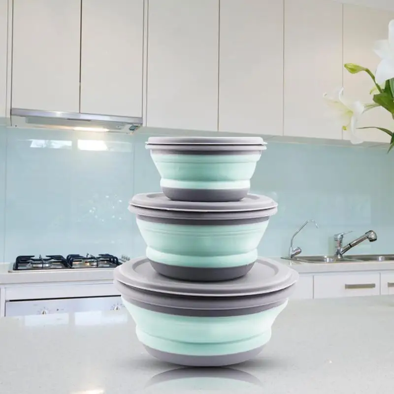 

3pcs/set Durable Foldable Bowls Silicone Outdoor Picnic Tableware Foldable Bowl Fruit Lunch Bowls Food Container for Baby