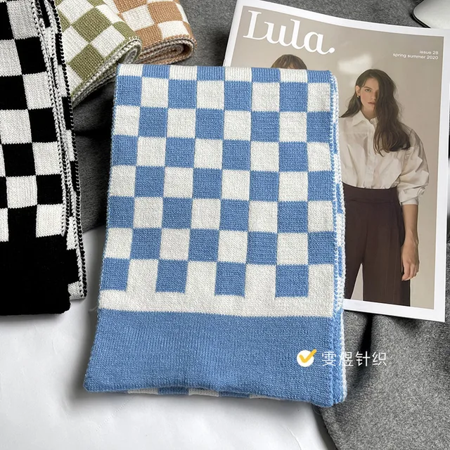 Christmas Pure Cotton Lady Big Shawl Imitation Cashmere Scarf Soft Skin-friendly Thickening Warm Letter Printing Shawl Scarf BLUE