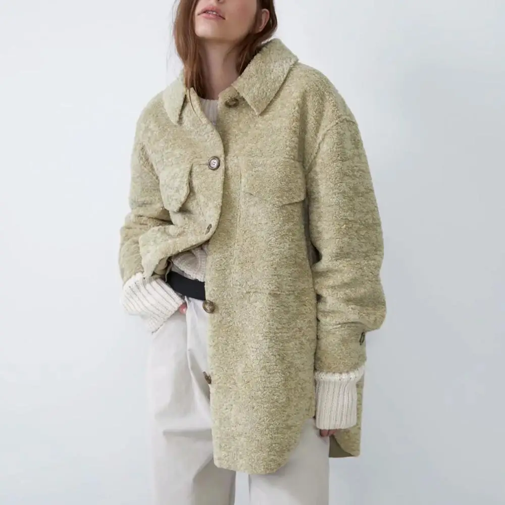 astounding ZA autumn winter Women's fleece woolen leather fur one shirt Plus thick Warm Outwear woman Oversize