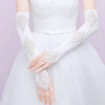 

Long Fingerless Appliqed Bridal Gloves Ivory Women Wedding Gloves for Wedding Bride Elegant 2019 Wedding Accessories ST206