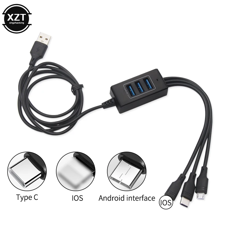 3/4 в 1 usb-хаб для lightning type C Micro usb зарядный кабель для IOS Android USB type C кабели для зарядки мобильных телефонов