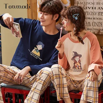 

Cartoon Animal Long Sleeve Print Cute Pajamas Couple Pajamas Suit Spring And Autumn Men's Pajamas Suit Casual Home Service