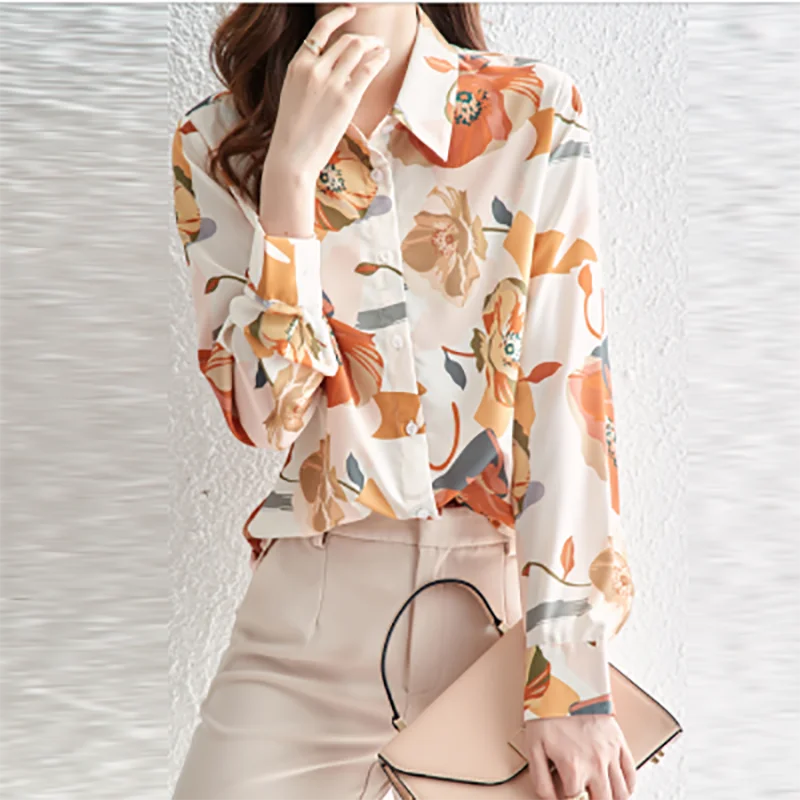 

Женская рубашка с длинным рукавом EVNISI, весна 2022, элегантный универсальный топ с цветочным принтом, богемная рубашка с отложным воротником, повседневные топы