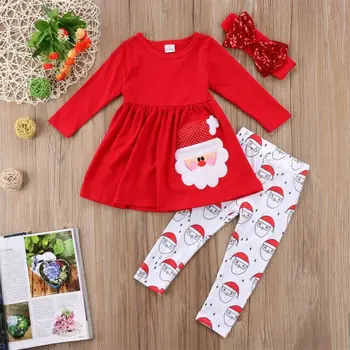 

3PCS Christmas Toddler Kids Baby Girls Autumn Winter Long Sleeve Dress Tops+Pants Leggings Outfits Clothes Set