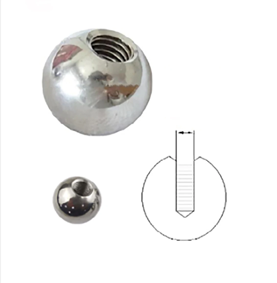 

M2 Thread Half Hole Metric Stainless Steel Drilling Balls Female Thread Blind Hole Smooth Ball Bead