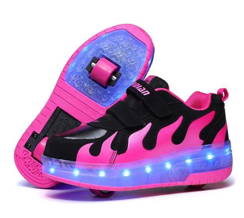 Rose double wheel Светодиодный светильник Heelys; кроссовки с двумя колесами для мальчиков и девочек; повседневная обувь на роликах для девочек; Zapatillas Zapatos Con Ruedas - Цвет: Rose double wheel