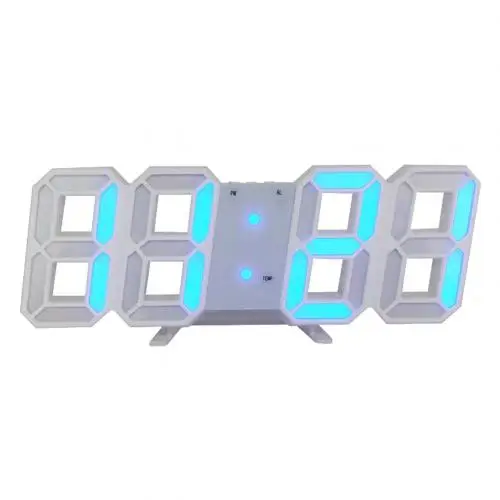 White Blue 3D светодиодный USB Цифровой температурный настенный Повтор будильника домашний декор для спальни гостиной - Цвет: White Blue