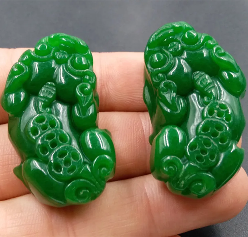 Пара натурального зеленого китайского дракона нефрита кулон ожерелье Pixiu ручной резной Шарм ювелирные изделия мода человек счастливый амулет подарки