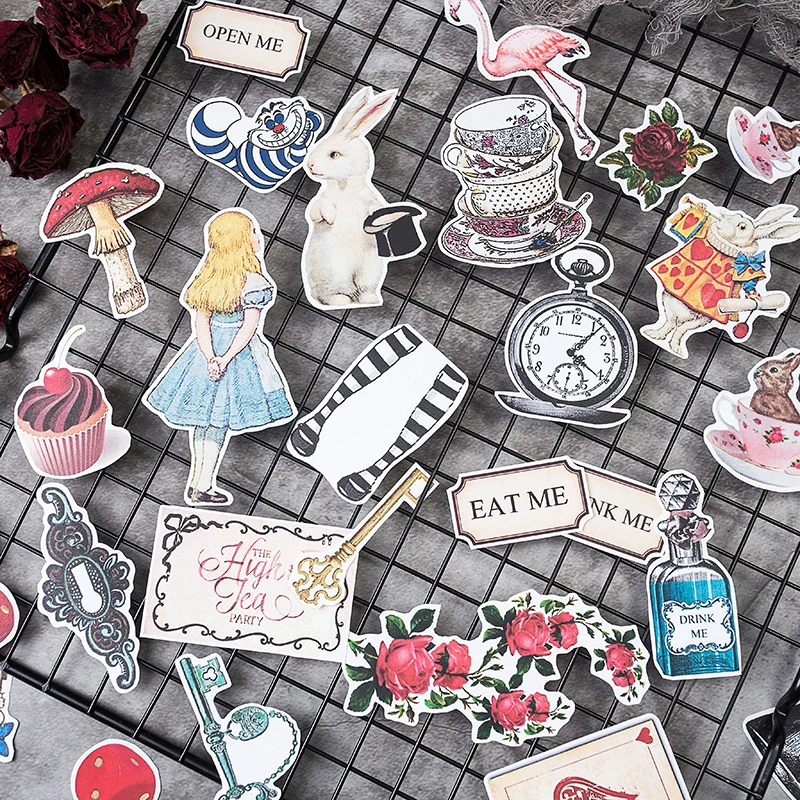30 unids/bolsa vintage Alice serie pegatinas DIY scrapbooking diario, álbum diario feliz plan pegatinas decorativas