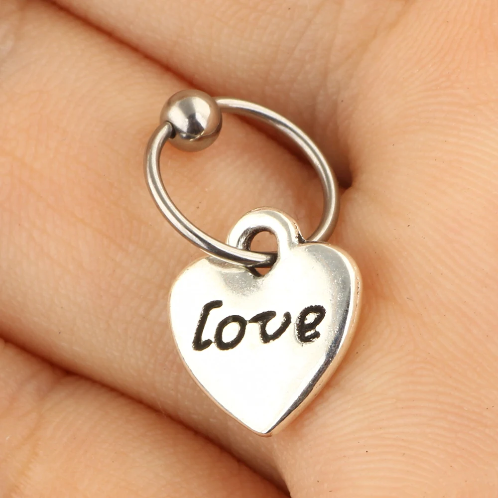 love heart TIANCIFBYJS, 20 г, 100 шт., нержавеющая сталь, болтающиеся сегментные кольца, бесшовные кольца для носа, хрящи, серьги на Козелок, пирсинг для тела - Окраска металла: love heart