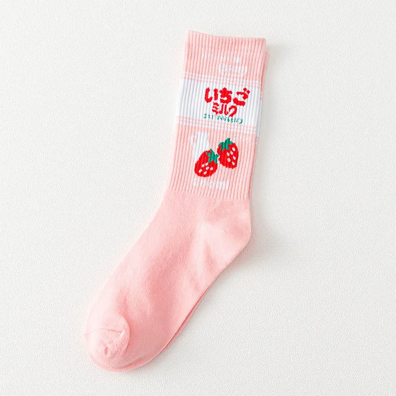 Креативные высококачественные модные женские носки в стиле Харадзюку каваи, забавные носки с изображением молочной еды, клубники и животных, милые носки - Цвет: 1