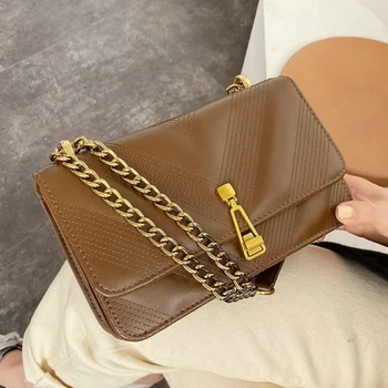

Quality Leather Chain Strap Female Shoulder Bag Small Women Handbag Casual Flap Bag Solid Ladies' Messenger Crossbofy Bag Sac