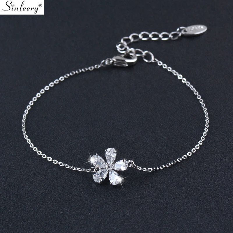 SINLEERY Роскошный розовый/белый цветок со Стразами звено цепи Женский браслет серебряный цвет модные украшения подарок на день Святого Валентина SL009 SSH
