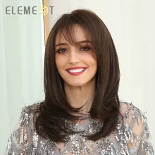 Peruca sintética, peruca de comprimento médio sintética natural lisa com franja lateral resistente ao calor para mulheres brancas/pretas