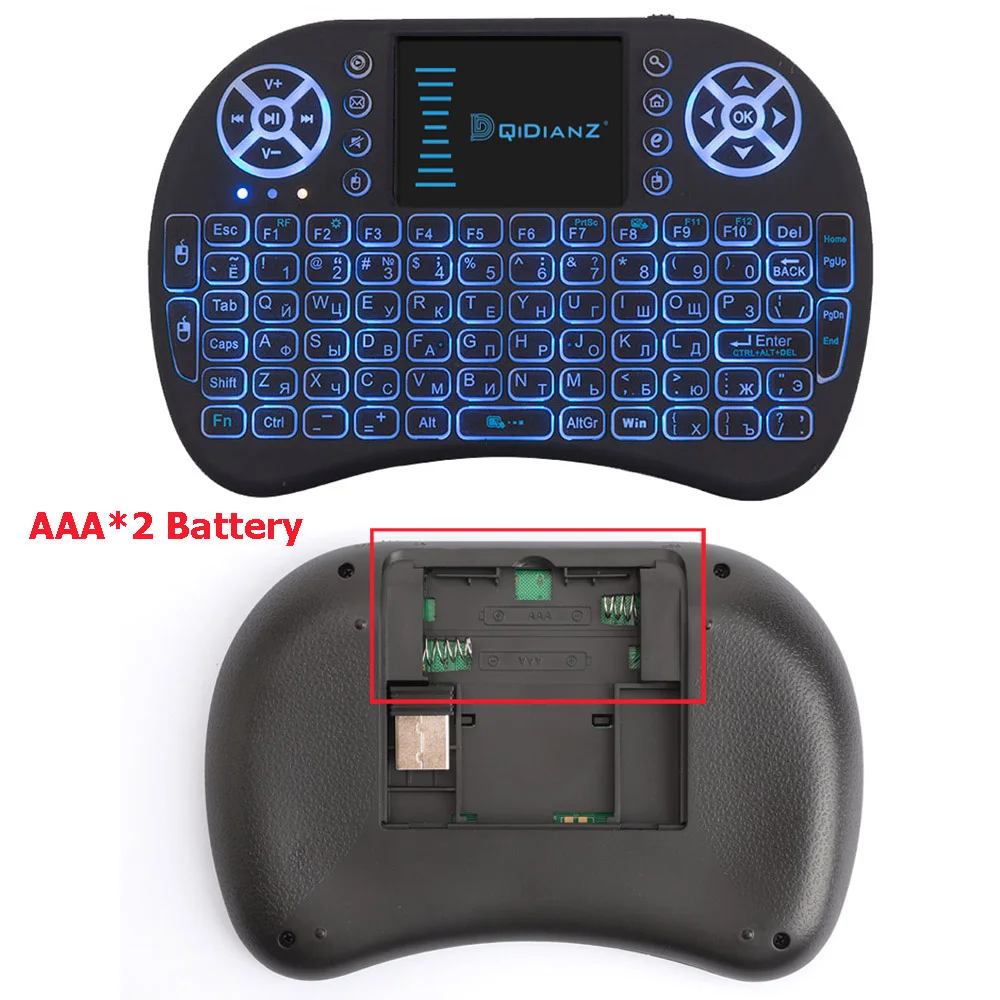 I8 En/Ru/Es/Fr Беспроводная мини клавиатура USB Air mouse сенсорная панель с подсветкой для