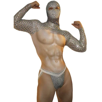 

Sexy Muscle Man Jumpsuit Rave Party Show DS Costumes Rhinestone Stretch Skinny Jumpsuit DJ Pole Dancing Bar Nightclub Stage Wear