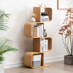 Estantería pequeña de escritorio Simple, estante de almacenamiento de mesa de bambú de arco, combinación Vertical de múltiples capas en forma de S para niños