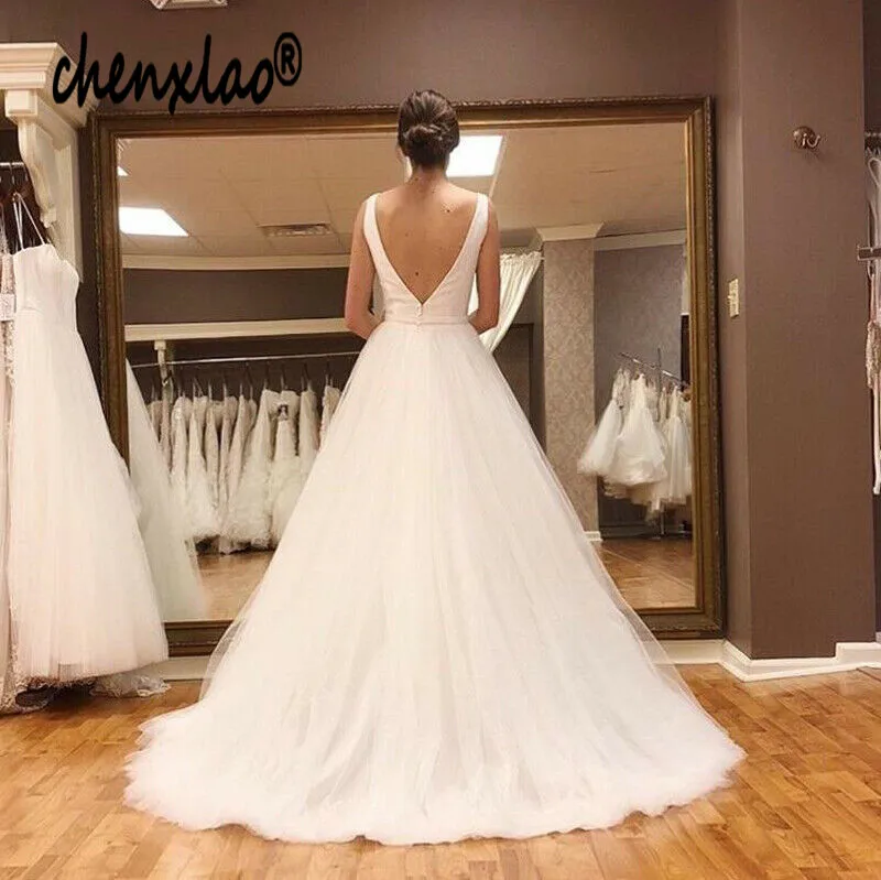 LORIE-Beach-Wedding-Dress-2019-With-Sashes-Puff-Tulle-Princess-Vintage-Bridal-Dress-V-Neck-Wedding