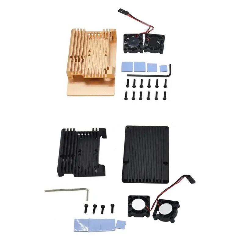 

Aluminum Alloy Metal Case Protective Shell with Dual Cooling Radiator Fan for Raspberry Pi 4 Model B/B+
