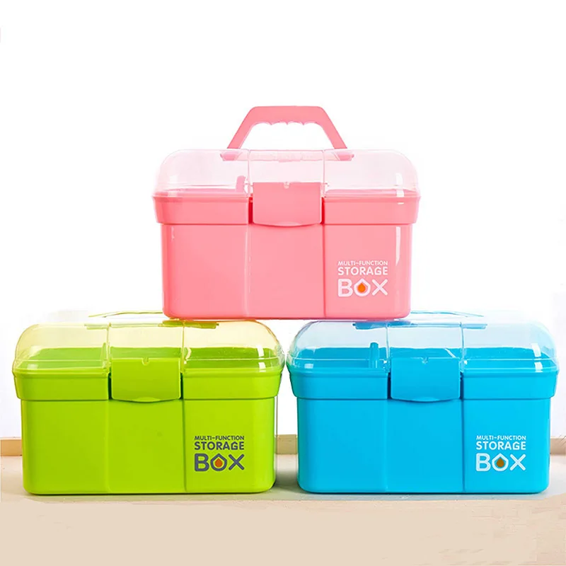 

Durable Plastic Household Double Layer Hand Medicine Cabinet Medical Use Medicine Sundries Container Family First Aid Box Storag