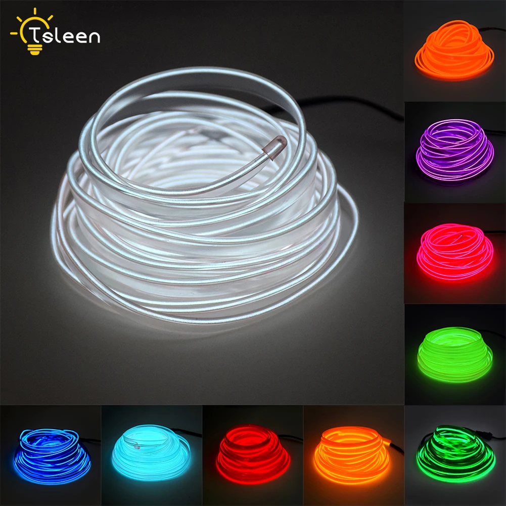 2m 5m EL Wire With 7.5mm Sewing Edge Flexible Neon Lamp Glow Rope Tube Cable LED Strip Light For Car Decoration Waterproof