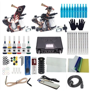 

Tattoo Kit Tattoo Machine Set with 2 Machine Tattoo Gun Power Supply Tips Grip Needles Tattoo Inks Transfer Stencil Paper