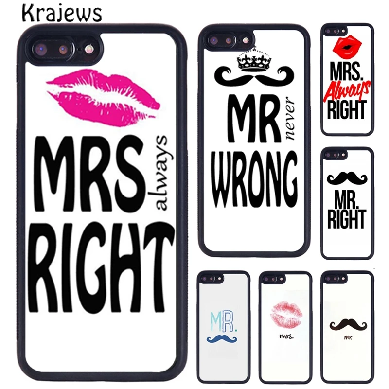 Чехол для телефона krajew Mrs Right & Mr iPhone X XR XS 11 12 Pro MAX 5 6 7 8 Plus Samsung S5 S6 S7 S8 S9 S10 | Мобильные