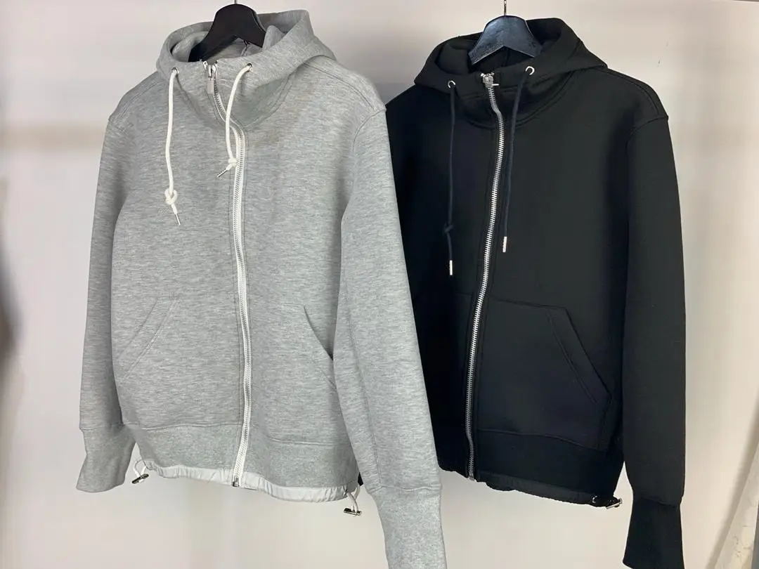 

2019 new ladies high quality fashion long-sleeved hooded collar drawstring zipper sweater 0808